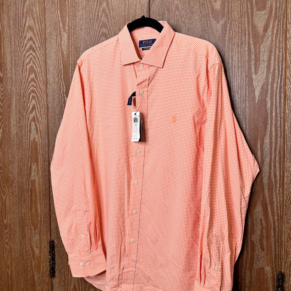 Polo Ralph Lauren Mens Performance Gingham Button Down Shirt Orange Large NEW - Picture 3 of 9